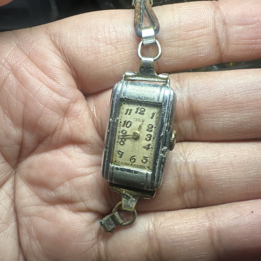 Vintage Elgin Art Deco Women's Ladies Watch  17mm Silver Tone Manual For Repair